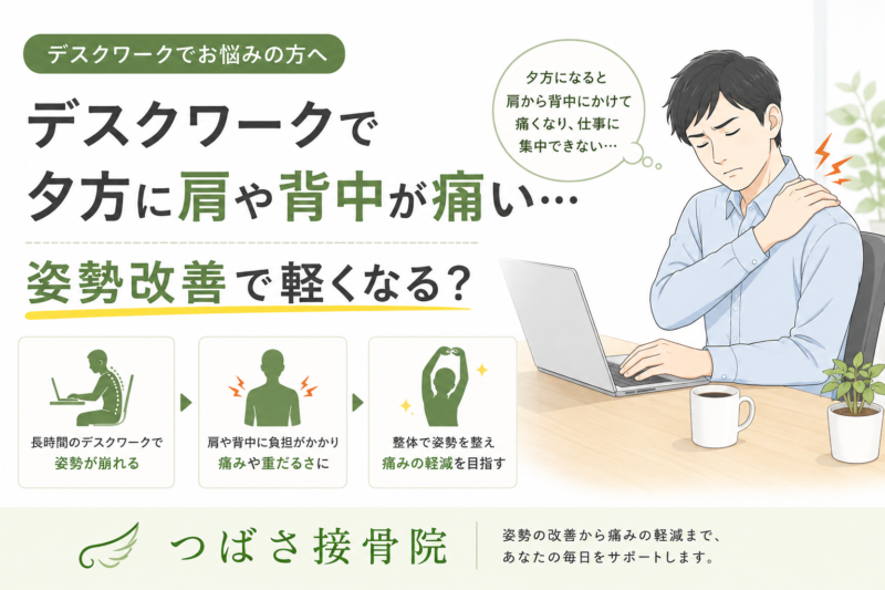 デスクワークで夕方に肩や背中が痛い…姿勢改善で軽くなる？